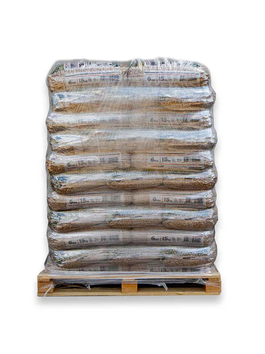 Träpellets EN+A1 / DIN+ två kompletta pallar, 132 säckar à 15 kg (1980 kg)